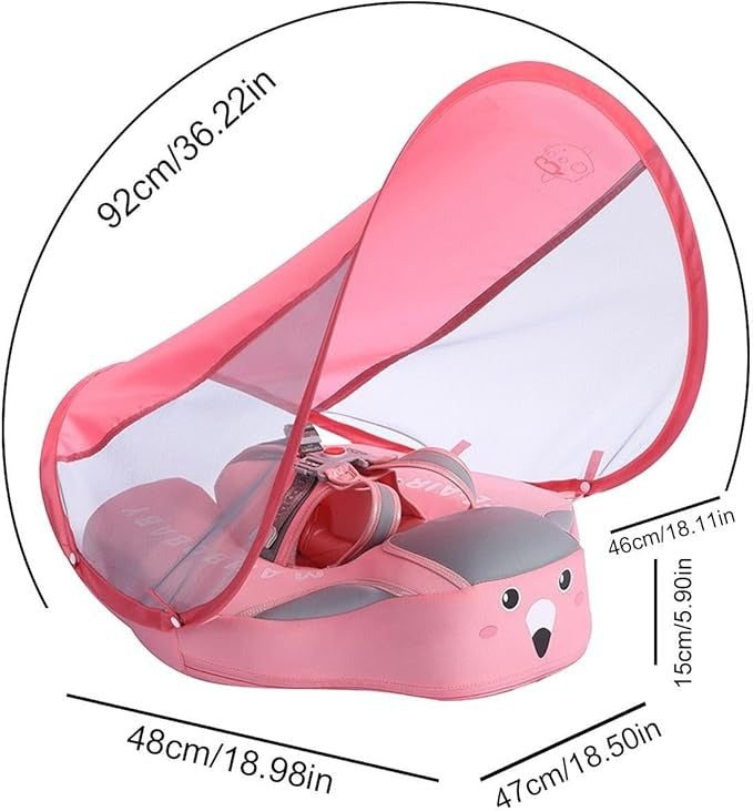 Flamingo Baby Schwimmring mit abnehmbarem Sonnendach – UPF 50+ UV-Schutz, verstellbarer Sicherheitsgurt, für Babys von 3–24 Monaten, aufblasbar, ideal für Pool & Strand