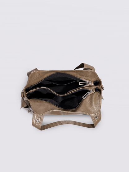 Schwarze Schultertasche Damen mit Seitentaschen – Geräumig & Elegant