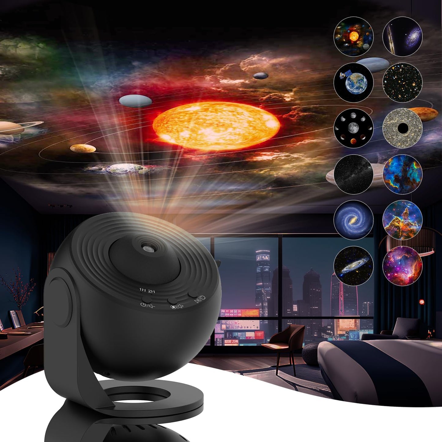 LED Galaxy Nachtlampe – Sterrenhemel Projektor mit 12 Ruimtemotieven für Kinderzimmer & Schlafzimmer