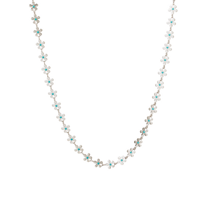 Goldene Blumenkette mit Türkis-Emaille – Eleganter Sommerschmuck für Damen