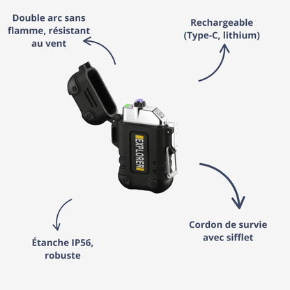 Wasserdichte Plasma Feuerzeug – USB aufladbar, winddicht & ideal für Outdoor, Camping & Survival