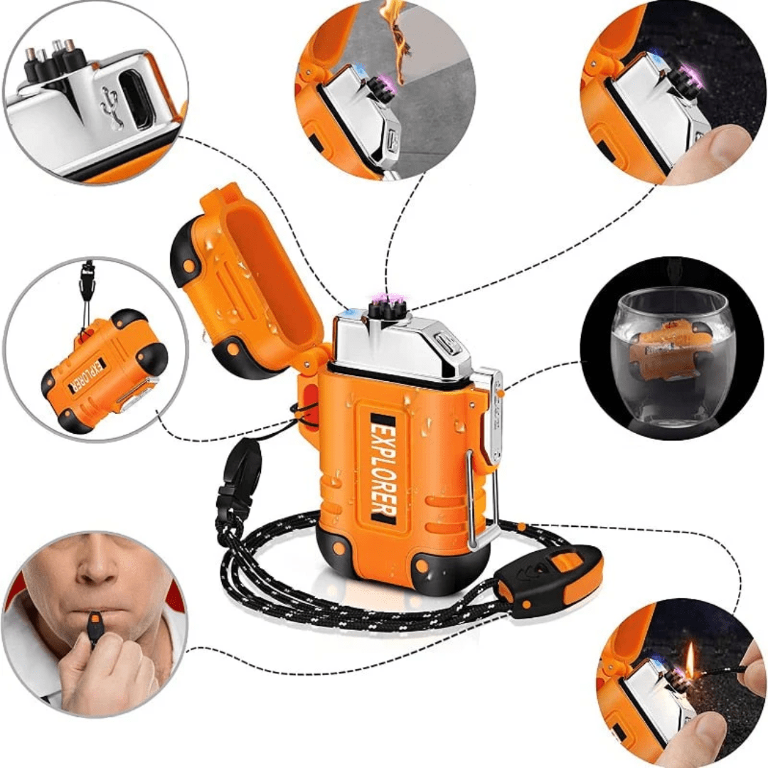 Wasserdichte Plasma Feuerzeug – USB aufladbar, winddicht & ideal für Outdoor, Camping & Survival