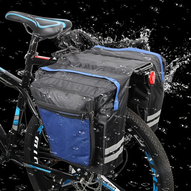 Wasserdichte Doppelte Fahrradtasche – 35L Gepäckträgertasche mit Reflektoren – Schwarz