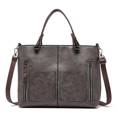 Große Shopper Handtasche Damen – Vegane Ledertasche mit Vordertaschen & Schulterriemen