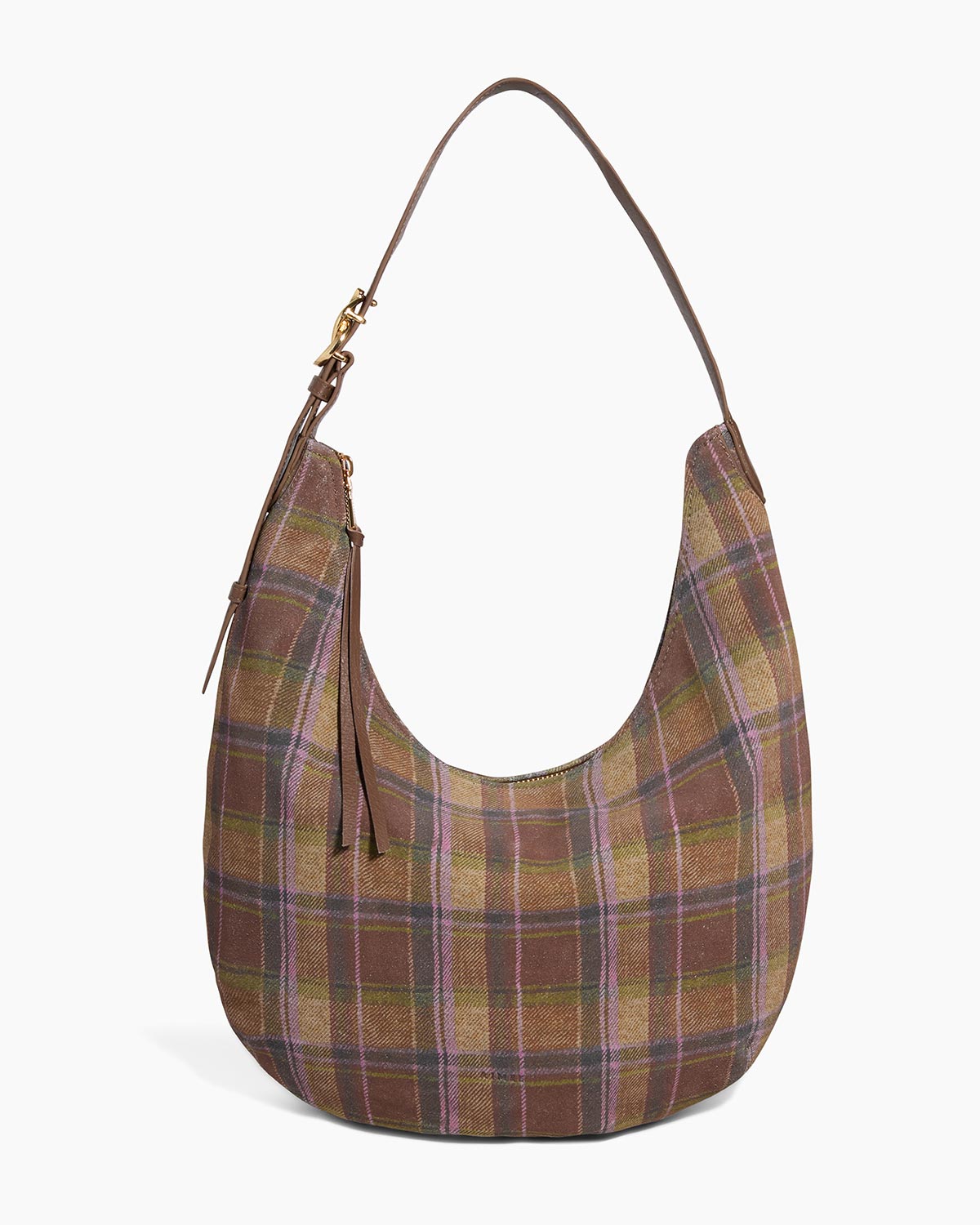 Vintage Schultertasche mit Rautenmuster – Retro Hobo Bag in Braun, Grün und Lila