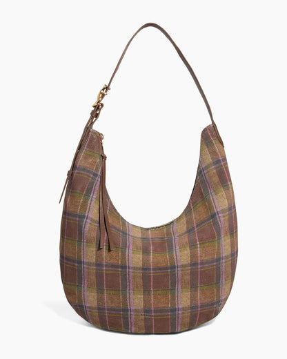 Vintage Schultertasche mit Rautenmuster – Retro Hobo Bag in Braun, Grün und Lila