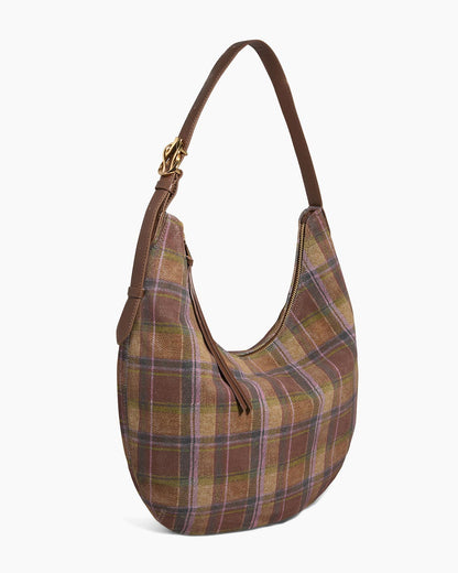 Vintage Schultertasche mit Rautenmuster – Retro Hobo Bag in Braun, Grün und Lila