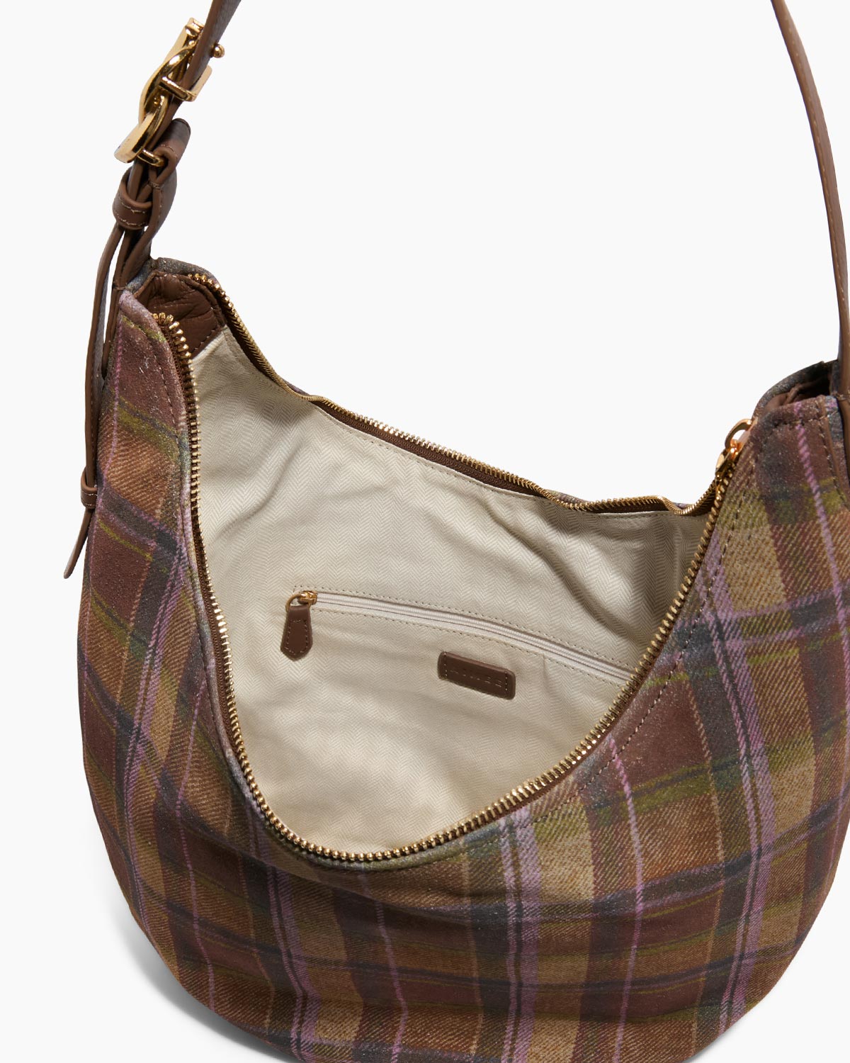Vintage Schultertasche mit Rautenmuster – Retro Hobo Bag in Braun, Grün und Lila