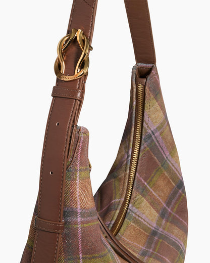 Vintage Schultertasche mit Rautenmuster – Retro Hobo Bag in Braun, Grün und Lila