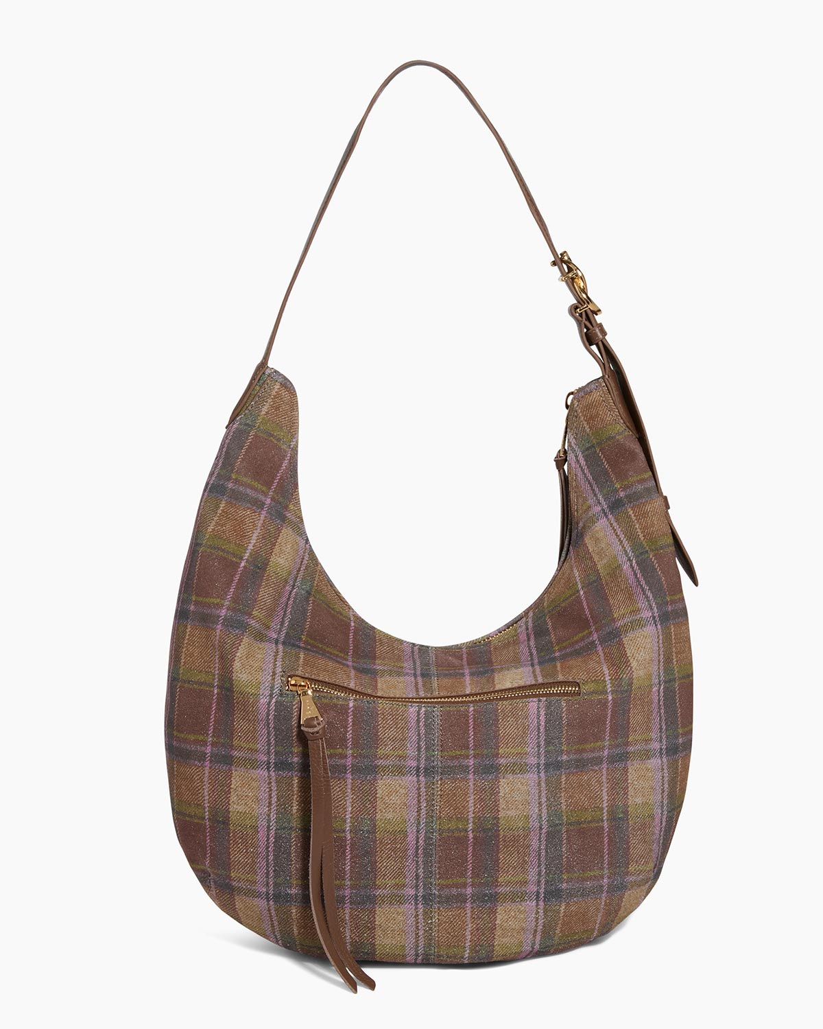 Vintage Schultertasche mit Rautenmuster – Retro Hobo Bag in Braun, Grün und Lila