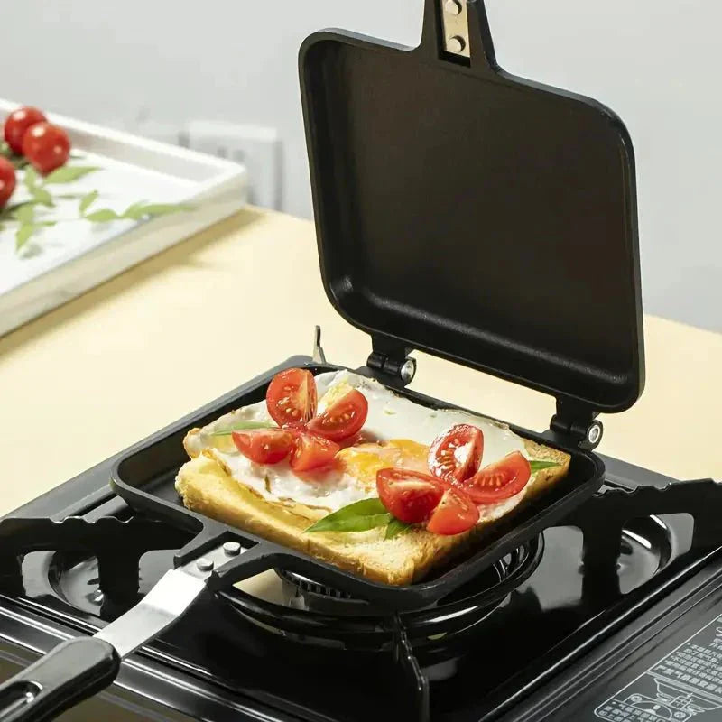Dubbelzijdige Grillpfanne mit Antihaftbeschichtung – Ideal für Tostis, Paninis & Sandwiches – Geeignet für Gas- und Campingkochen – Kompakt & Tragbar