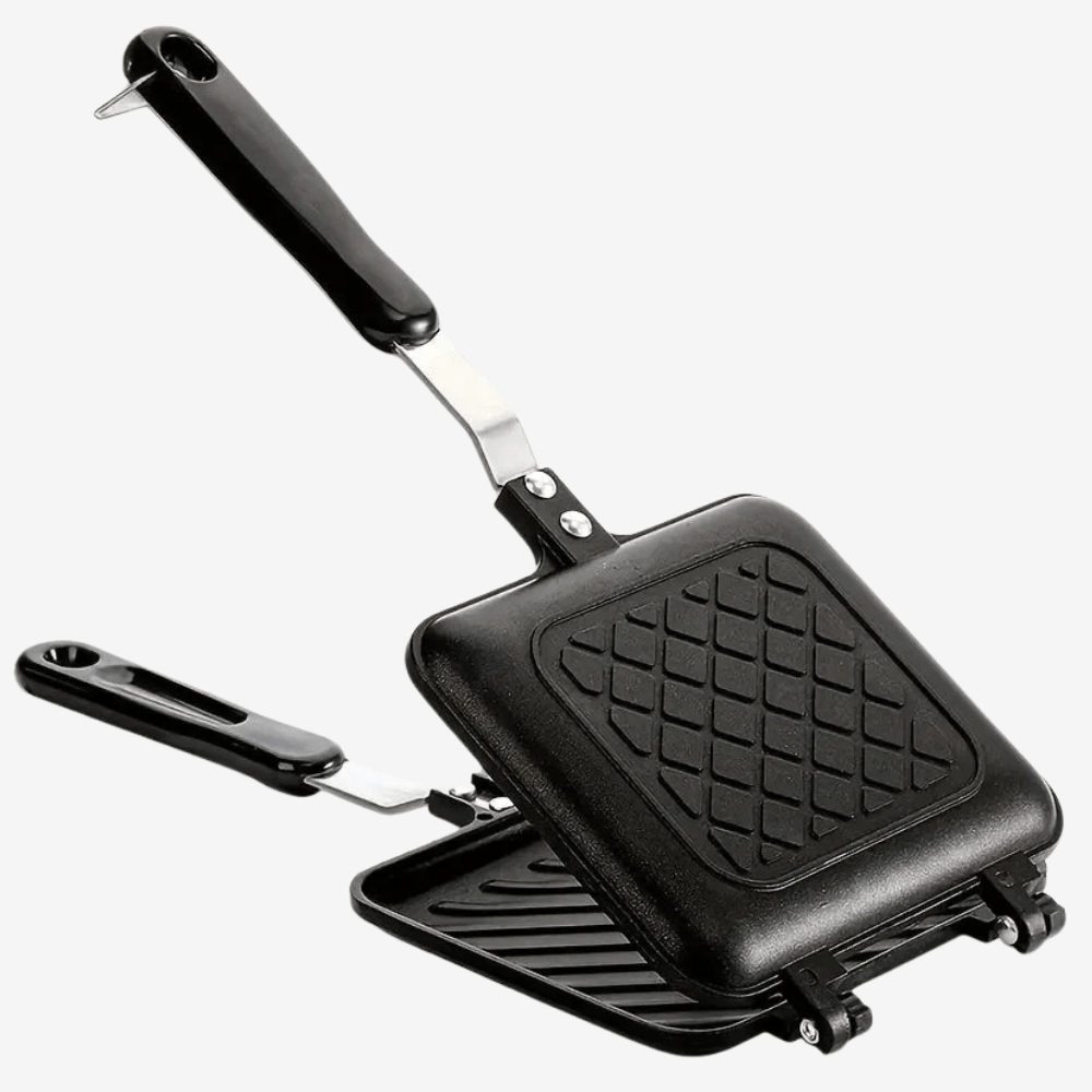 Dubbelzijdige Grillpfanne mit Antihaftbeschichtung – Ideal für Tostis, Paninis & Sandwiches – Geeignet für Gas- und Campingkochen – Kompakt & Tragbar