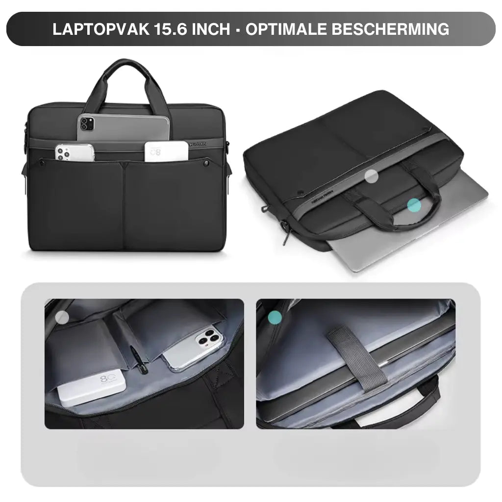 Wasserdichte Laptoptasche für Herren bis 15,6 Zoll – Professionelle Aktentasche mit Schultergurt und Organizer