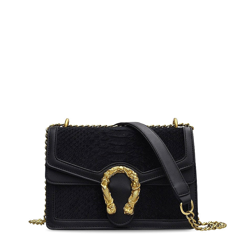 Luxuriöse Crossbody Tasche mit goldenem Drachenverschluss – Veganes Leder