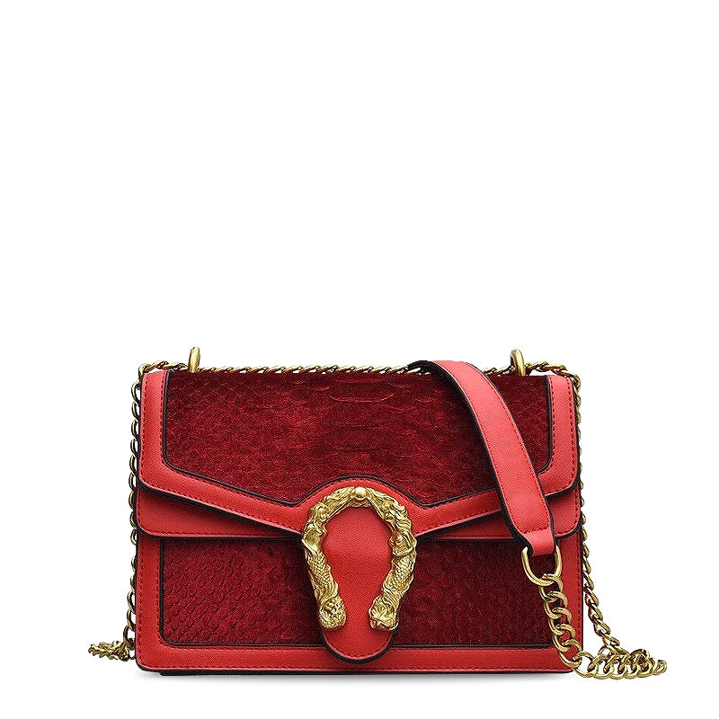 Luxuriöse Crossbody Tasche mit goldenem Drachenverschluss – Veganes Leder