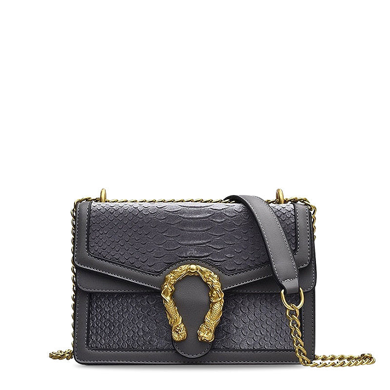 Luxuriöse Crossbody Tasche mit goldenem Drachenverschluss – Veganes Leder