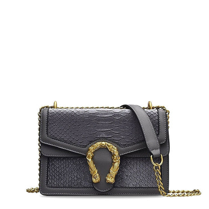 Luxuriöse Crossbody Tasche mit goldenem Drachenverschluss – Veganes Leder