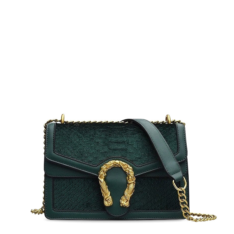 Luxuriöse Crossbody Tasche mit goldenem Drachenverschluss – Veganes Leder
