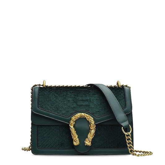 Luxuriöse Crossbody Tasche mit goldenem Drachenverschluss – Veganes Leder