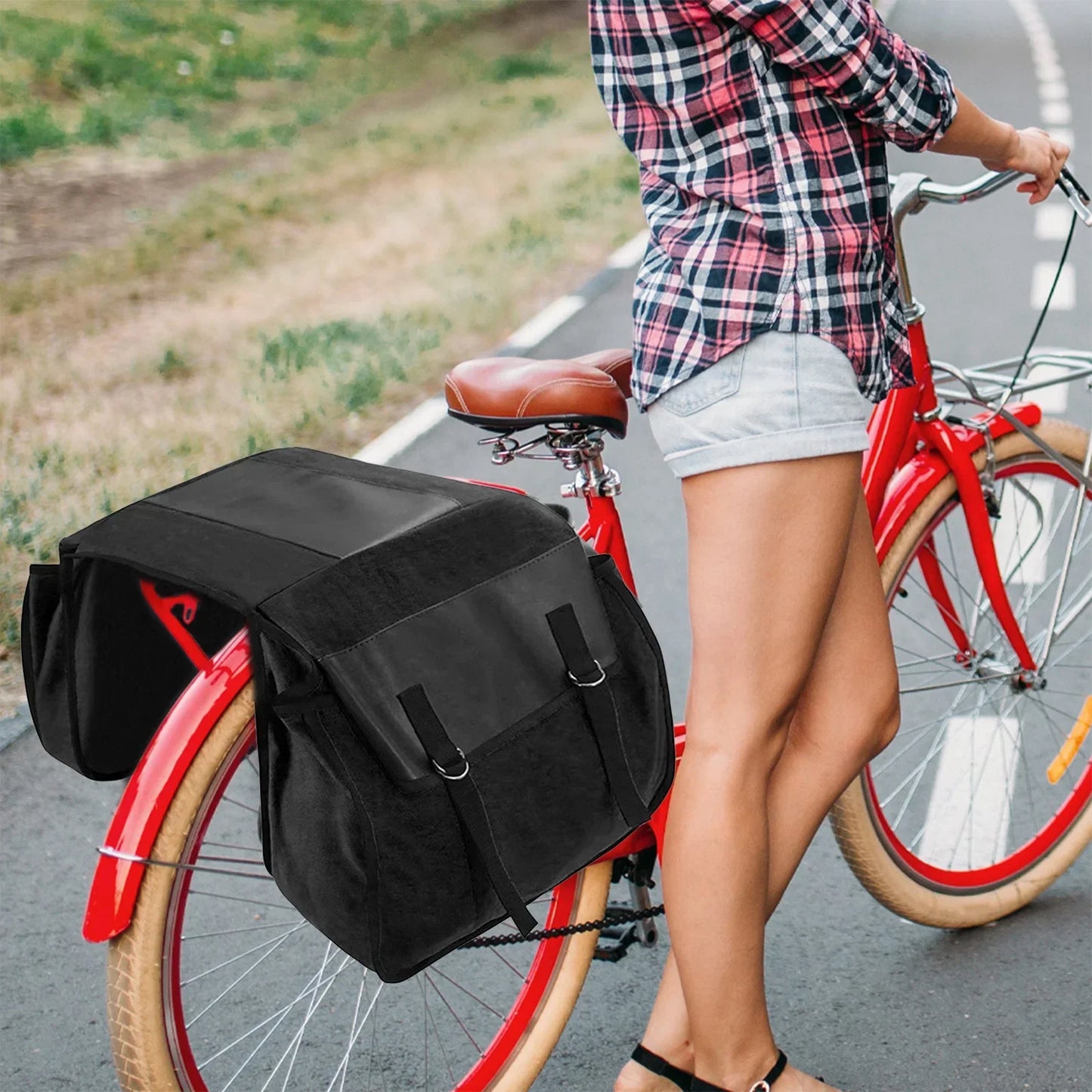Wasserdichte Fahrradtasche aus Canvas – Doppelte Seitentaschen mit viel Stauraum