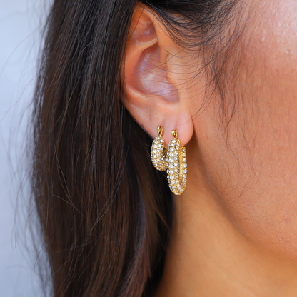 Goldfarbene Strass-Hoops Set – Statement Ohrringe mit Kristallen, 2 Größen – Glitzer Ohrschmuck für Damen