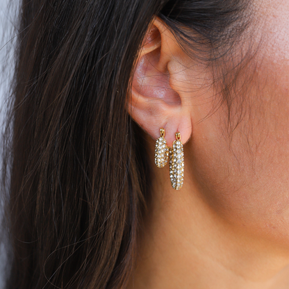 Goldfarbene Strass-Hoops Set – Statement Ohrringe mit Kristallen, 2 Größen – Glitzer Ohrschmuck für Damen