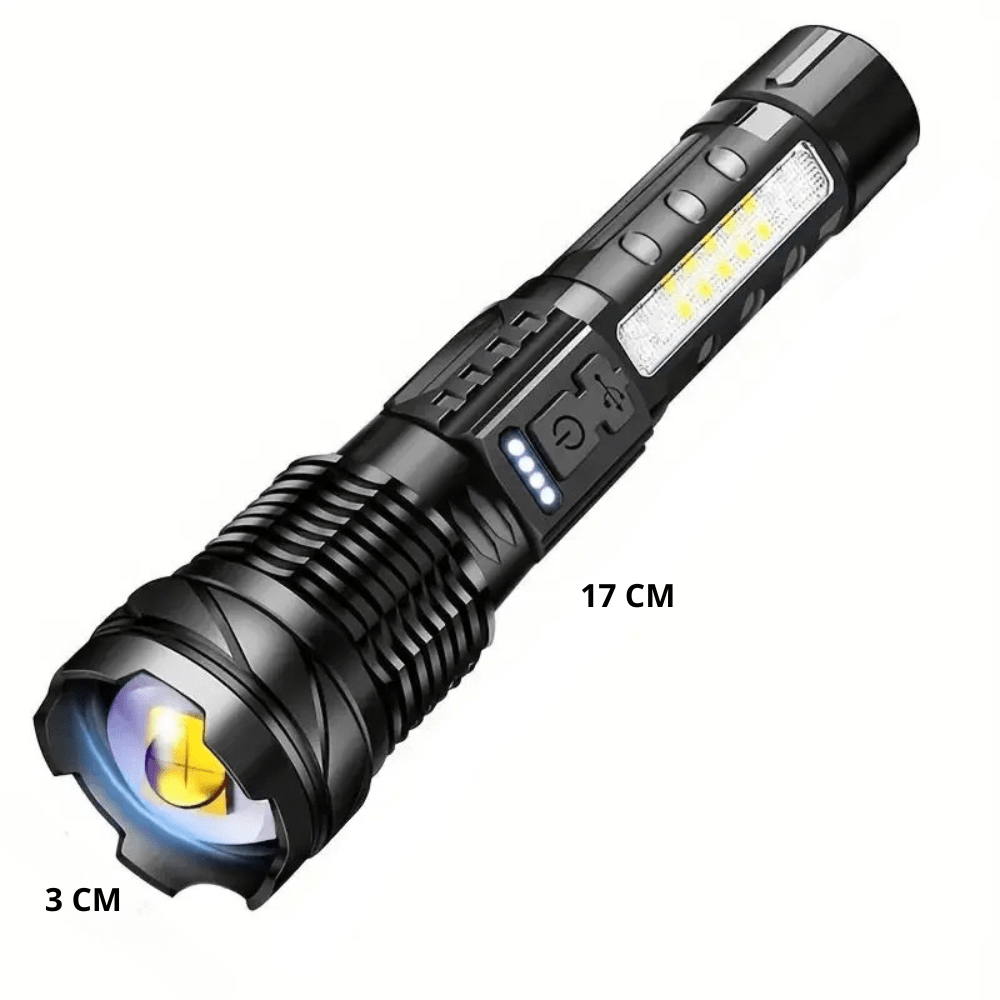 Taktische LED-Taschenlampe – Wiederaufladbar, Wasserfest, 7 Lichtmodi, Zoomfunktion