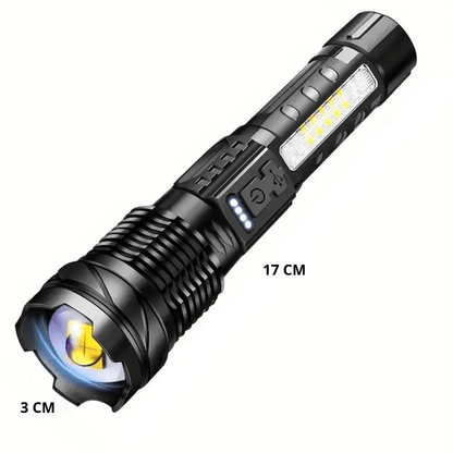 Taktische LED-Taschenlampe – Wiederaufladbar, Wasserfest, 7 Lichtmodi, Zoomfunktion