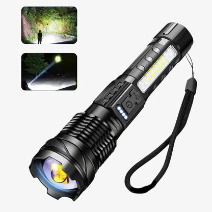 Taktische LED-Taschenlampe – Wiederaufladbar, Wasserfest, 7 Lichtmodi, Zoomfunktion