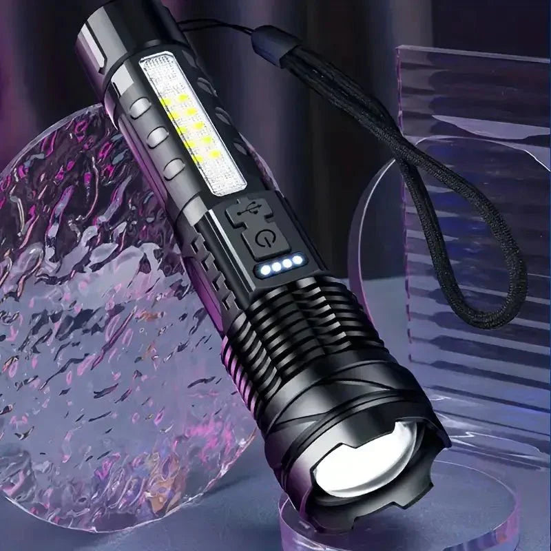 Taktische LED-Taschenlampe – Wiederaufladbar, Wasserfest, 7 Lichtmodi, Zoomfunktion