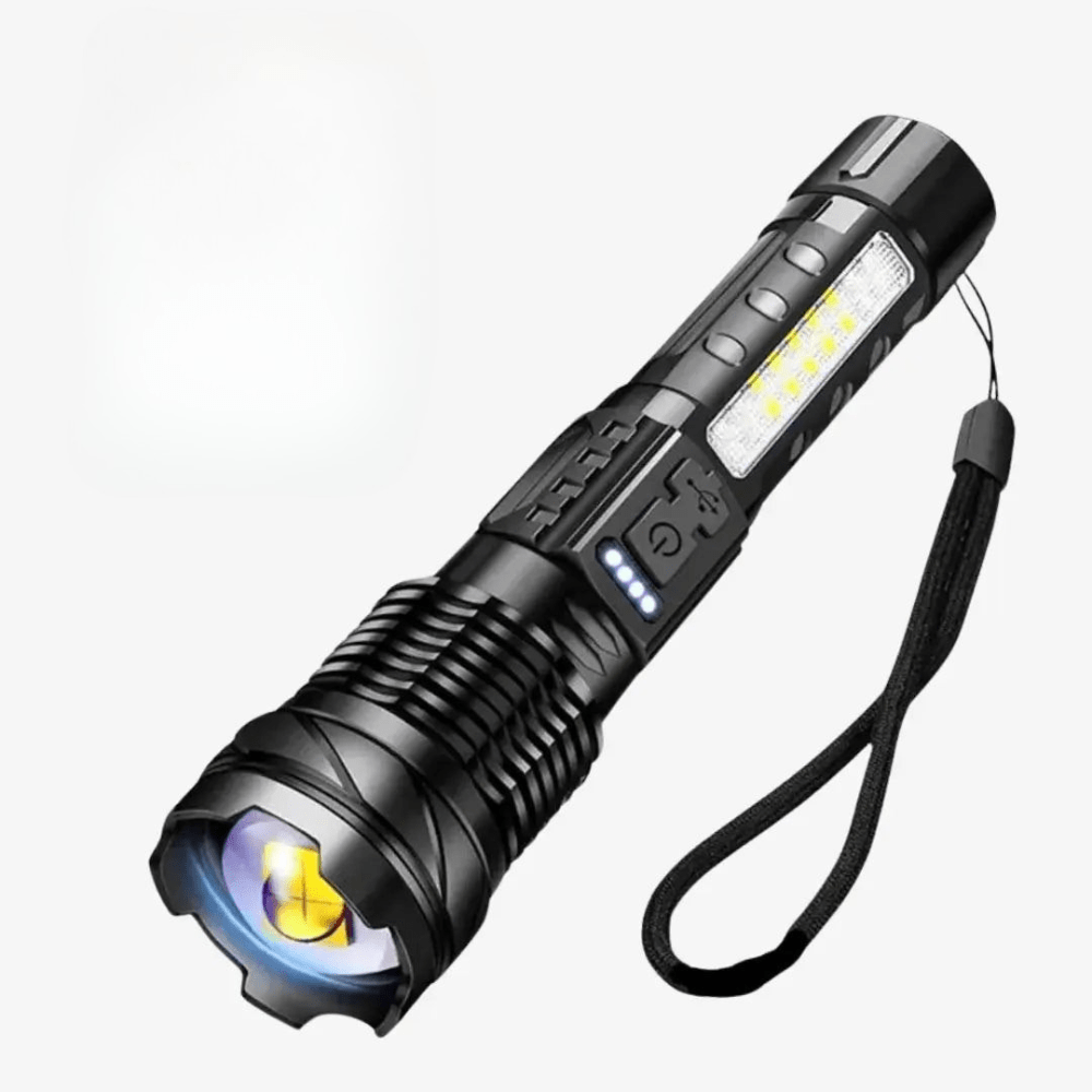 Taktische LED-Taschenlampe – Wiederaufladbar, Wasserfest, 7 Lichtmodi, Zoomfunktion
