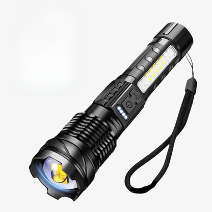 Taktische LED-Taschenlampe – Wiederaufladbar, Wasserfest, 7 Lichtmodi, Zoomfunktion