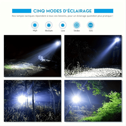Taktische LED-Taschenlampe 1000 Lumen – Zoom, 5 Modi, wasserdicht, kompakt