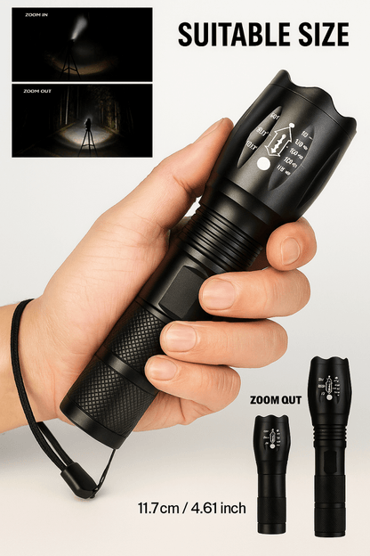 Taktische LED-Taschenlampe 1000 Lumen – Zoom, 5 Modi, wasserdicht, kompakt