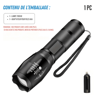 Taktische LED-Taschenlampe 1000 Lumen – Zoom, 5 Modi, wasserdicht, kompakt