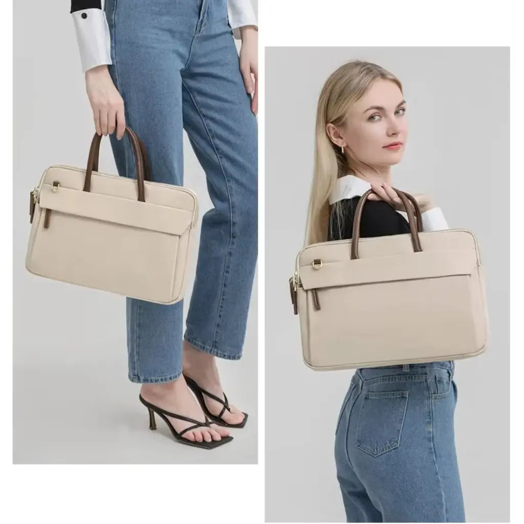 Beige Laptoptasche für Damen – Elegant, wasserabweisend & 16" kompatibel