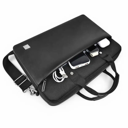 Elegante schwarze Laptoptasche aus hochwertigem Leder für Damen – passend für 13-14 Zoll Laptops, wasserabweisend, mit praktischer Innenaufteilung und abnehmbarem Schultergurt