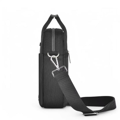 Elegante schwarze Laptoptasche aus hochwertigem Leder für Damen – passend für 13-14 Zoll Laptops, wasserabweisend, mit praktischer Innenaufteilung und abnehmbarem Schultergurt