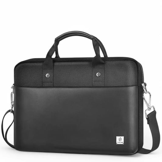 Elegante schwarze Laptoptasche aus hochwertigem Leder für Damen – passend für 13-14 Zoll Laptops, wasserabweisend, mit praktischer Innenaufteilung und abnehmbarem Schultergurt