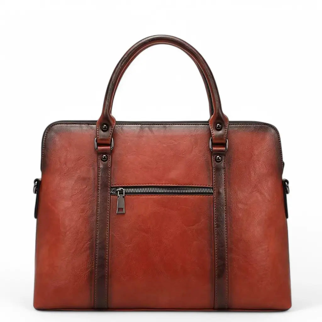 Vintage Laptoptasche Damen 14 Zoll aus echtem Leder – Elegante Aktentasche mit Blumenprägung für Arbeit und Studium