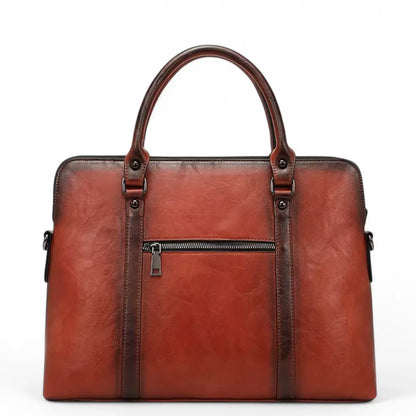 Vintage Laptoptasche Damen 14 Zoll aus echtem Leder – Elegante Aktentasche mit Blumenprägung für Arbeit und Studium