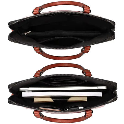Vintage Laptoptasche Damen 14 Zoll aus echtem Leder – Elegante Aktentasche mit Blumenprägung für Arbeit und Studium