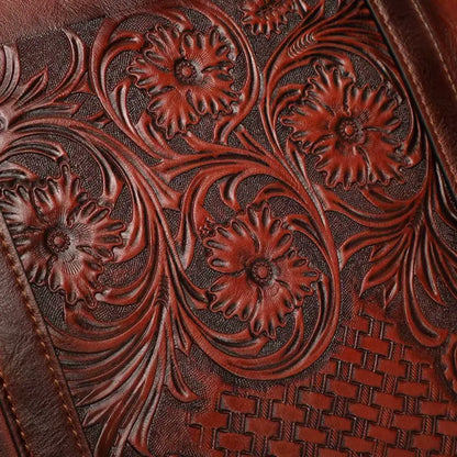 Vintage Laptoptasche Damen 14 Zoll aus echtem Leder – Elegante Aktentasche mit Blumenprägung für Arbeit und Studium