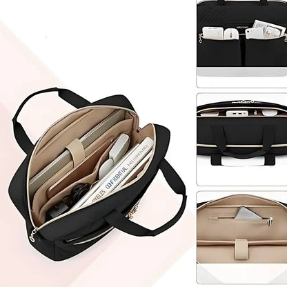 Elegante schwarze Laptoptasche für Damen – 16 Zoll, mit goldenen Akzenten