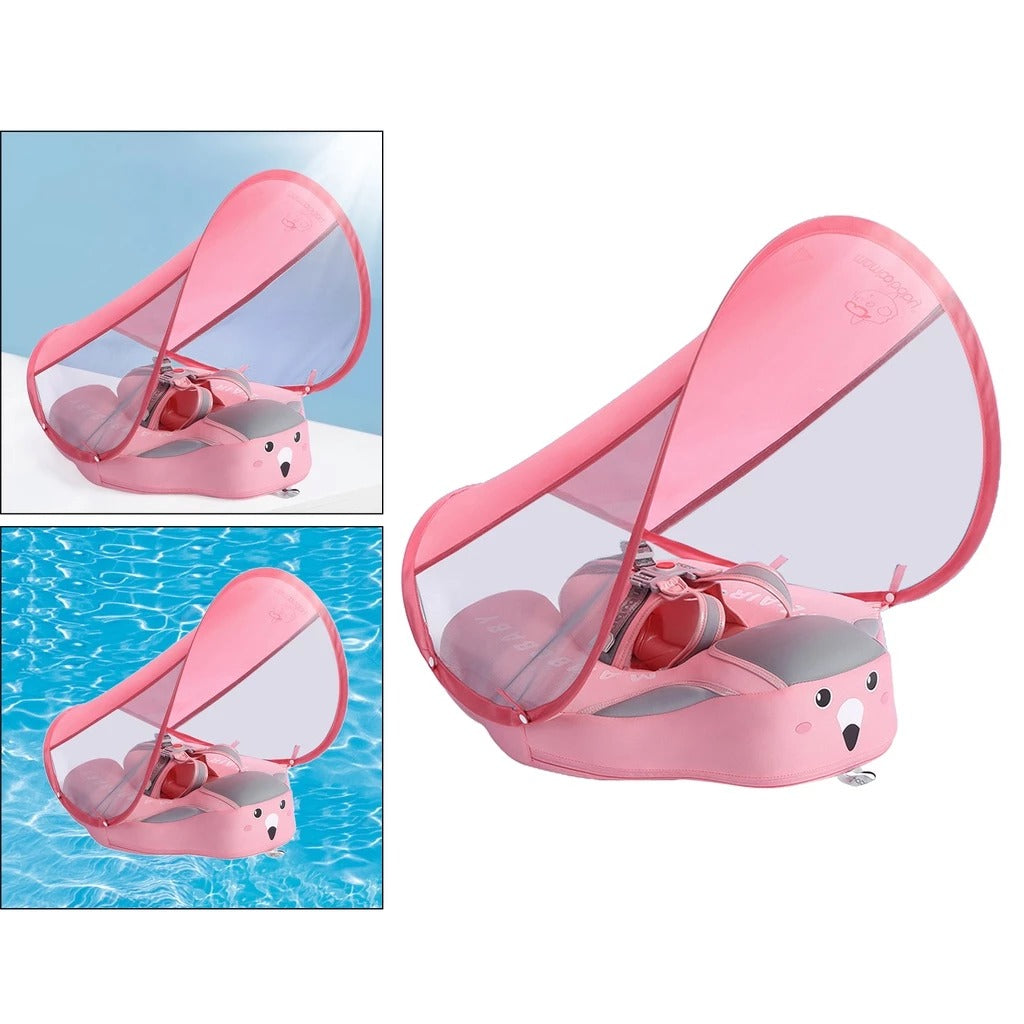 Flamingo Baby Schwimmring mit abnehmbarem Sonnendach – UPF 50+ UV-Schutz, verstellbarer Sicherheitsgurt, für Babys von 3–24 Monaten, aufblasbar, ideal für Pool & Strand