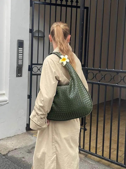 Elegante Gewebte Schultertasche aus Kunstleder – Modische Damen-Handtasche in Trendfarben