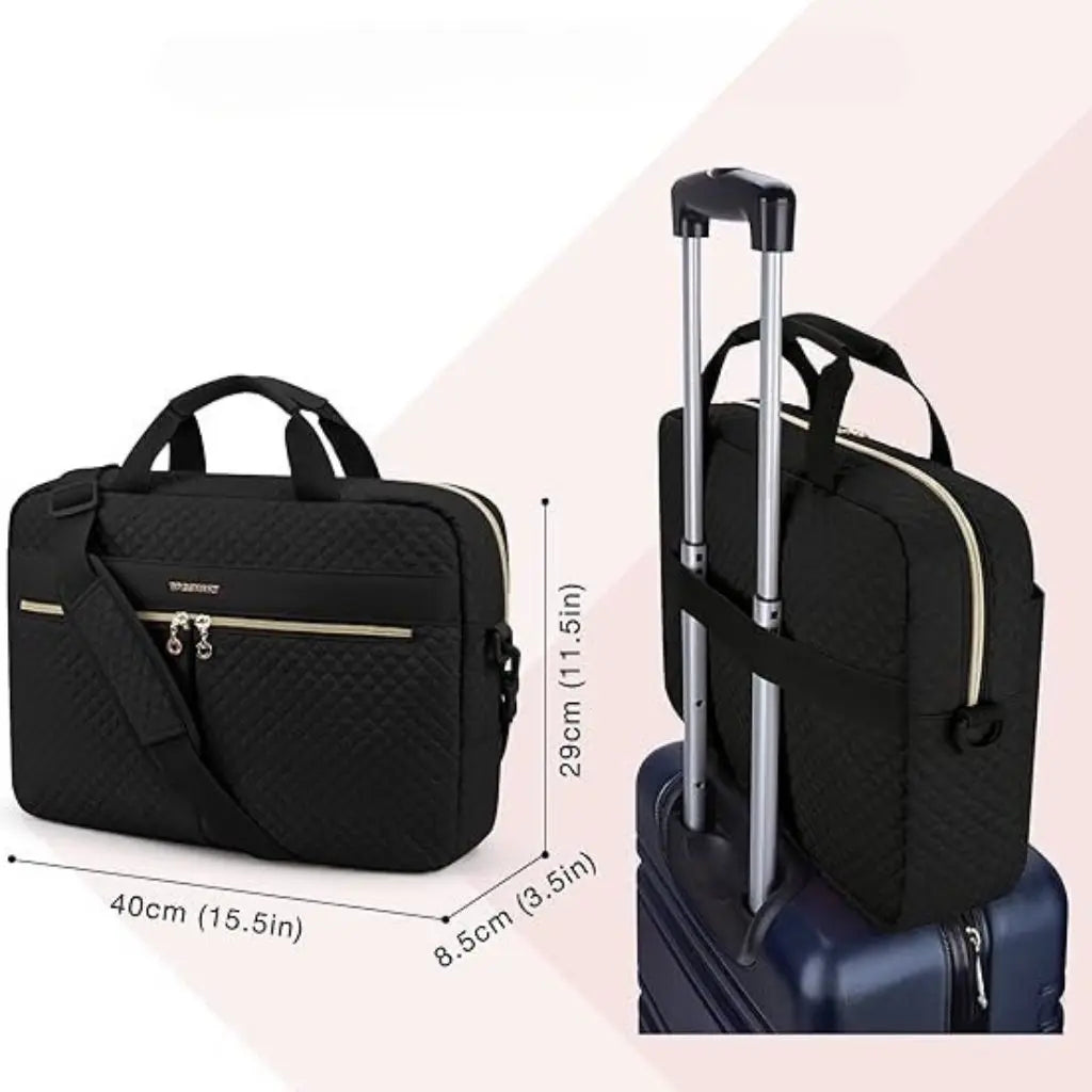 Elegante schwarze Laptoptasche für Damen – 16 Zoll, mit goldenen Akzenten
