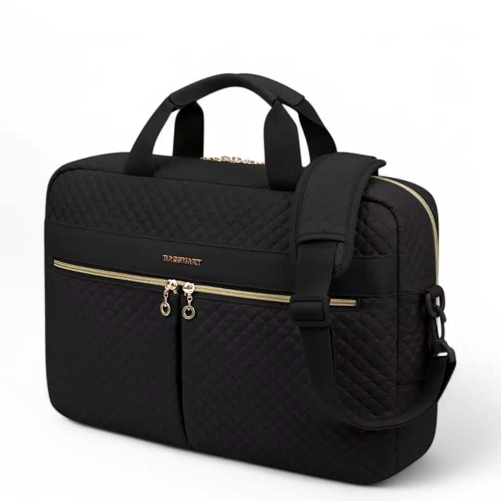 Elegante schwarze Laptoptasche für Damen – 16 Zoll, mit goldenen Akzenten