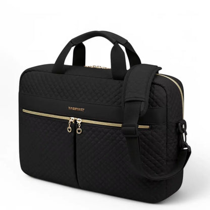 Elegante schwarze Laptoptasche für Damen – 16 Zoll, mit goldenen Akzenten