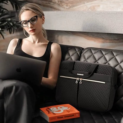 Elegante schwarze Laptoptasche für Damen – 16 Zoll, mit goldenen Akzenten